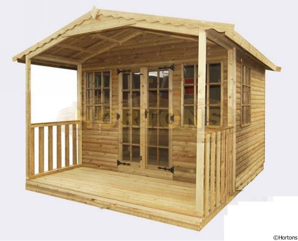 Log Cabin 10ft x 10ft  Traditional Loglap summerhouse with veranda